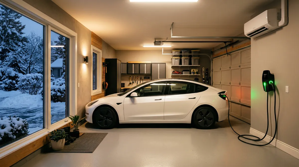 Electric vehicle charging in a heated Massachusetts garage with mini-split heat pump
