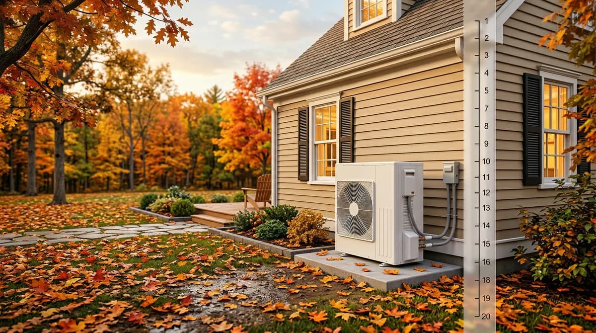 Heat pump outdoor unit in Massachusetts showing signs of aging and wear