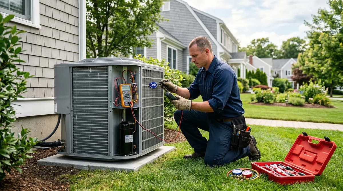 Heat pump maintenance checklist showing monthly, annual, and biannual tasks