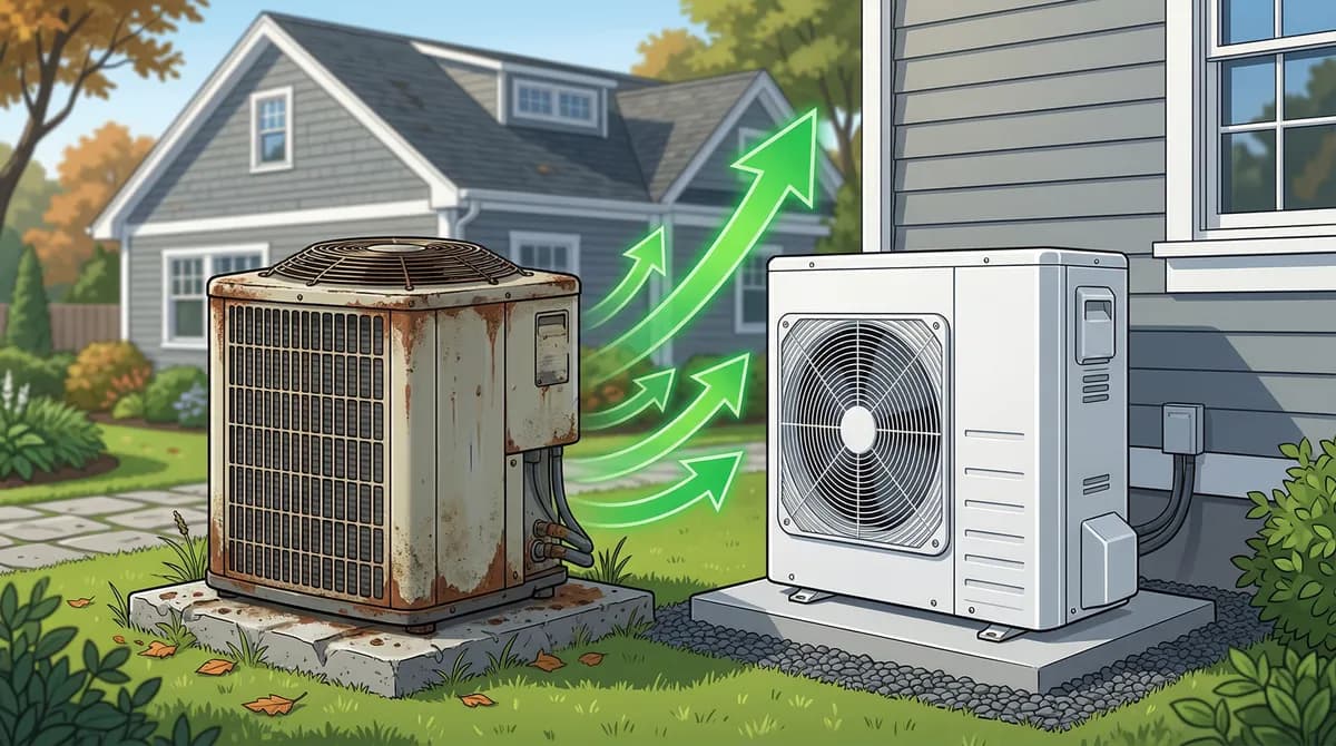 Side-by-side comparison of old vs new heat pump efficiency in Massachusetts