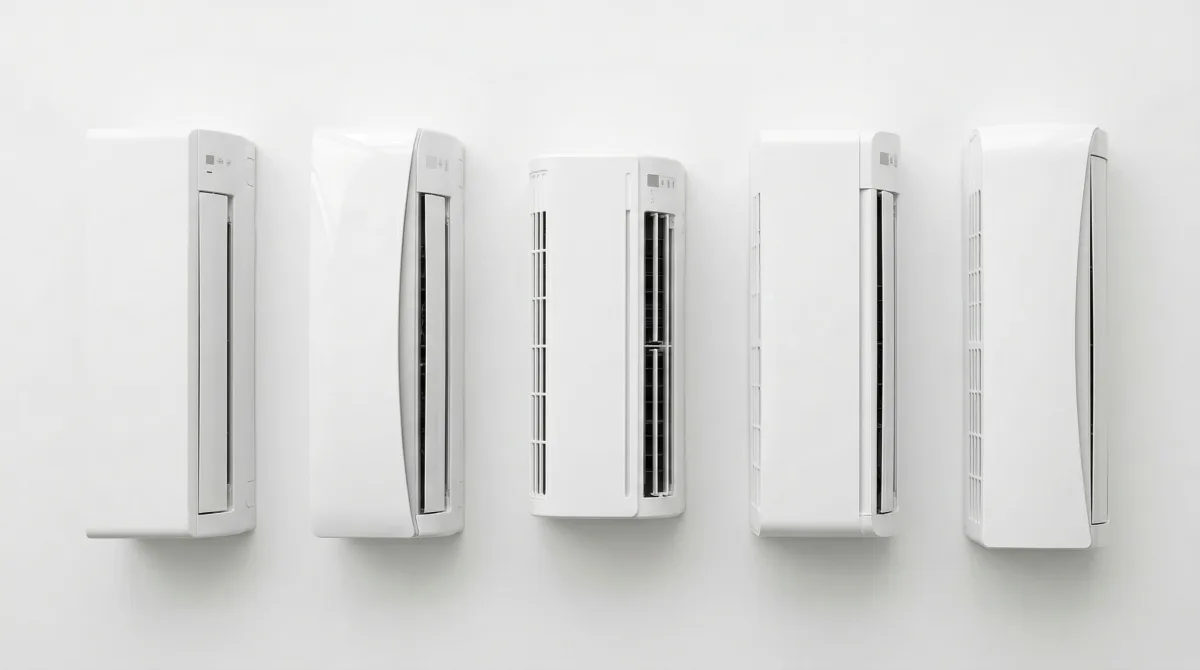 Side-by-side comparison of mini-split heat pump units from different brands