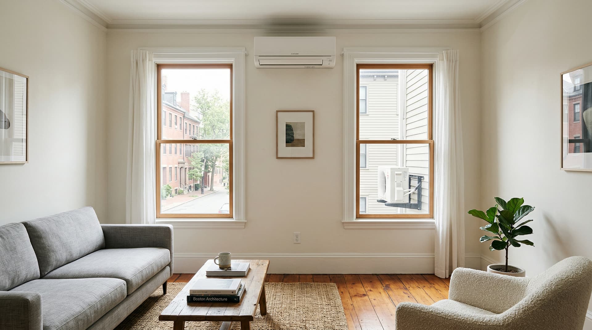 Mini-split heat pump installed in a Boston triple-decker apartment
