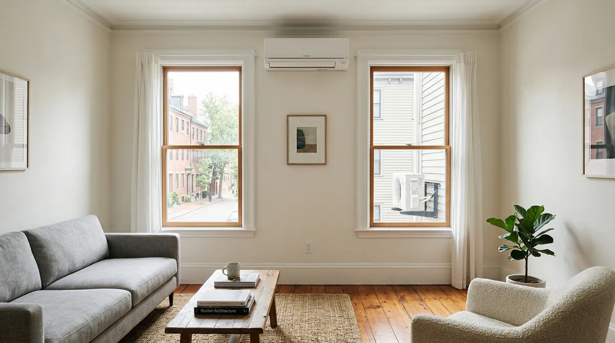 Mini-split heat pump installed in a Boston triple-decker apartment