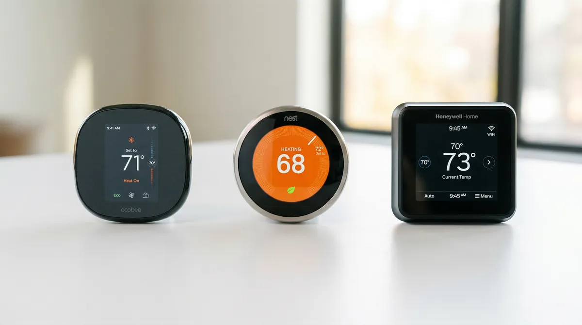 Three smart thermostats compatible with heat pumps: Ecobee, Nest, and Honeywell