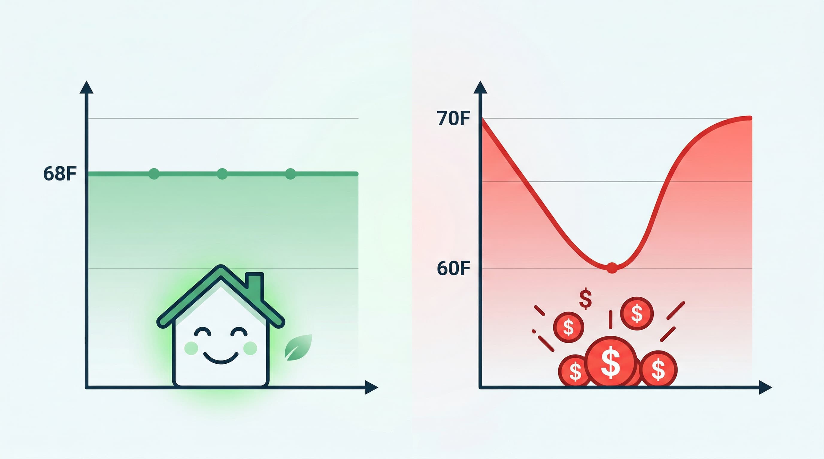 Comparison chart showing heat pump costs with different thermostat setback strategies