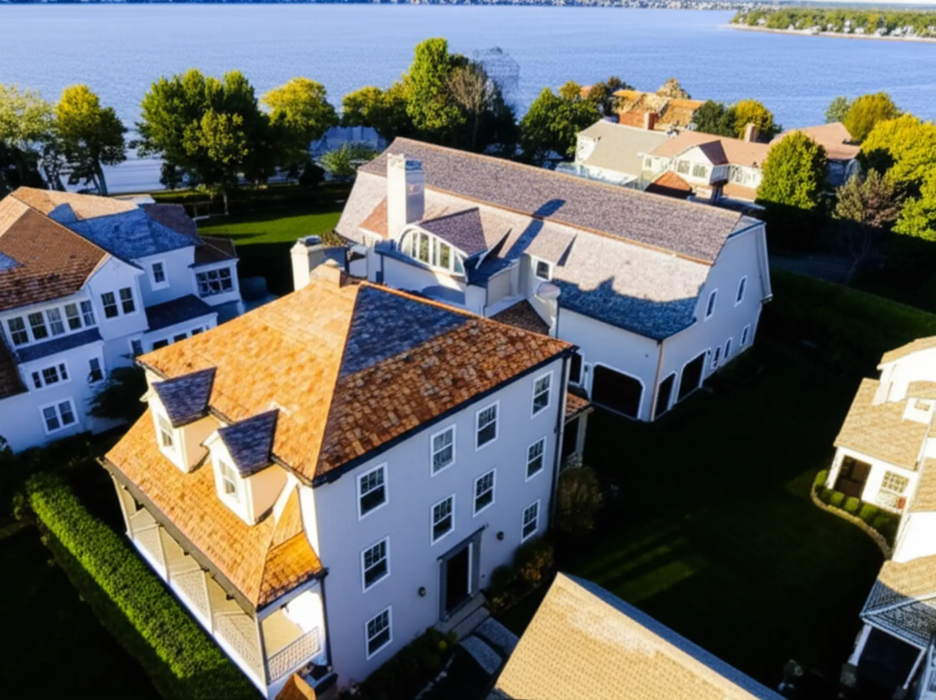 Stamford CT skyline with solar panel installations on residential rooftops