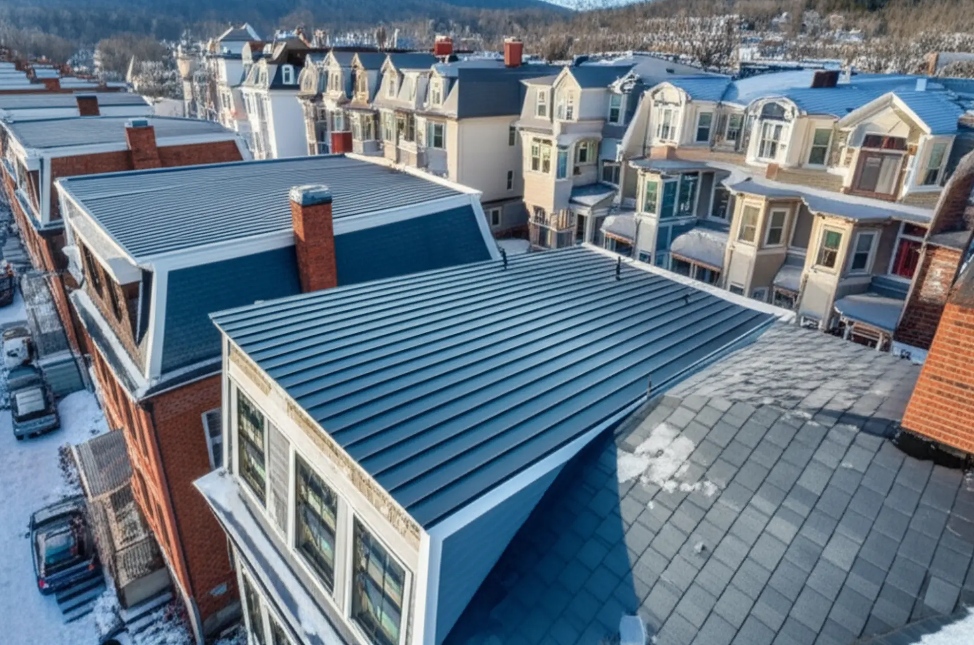 Solar panels on a Worcester Massachusetts home with suburban neighborhood