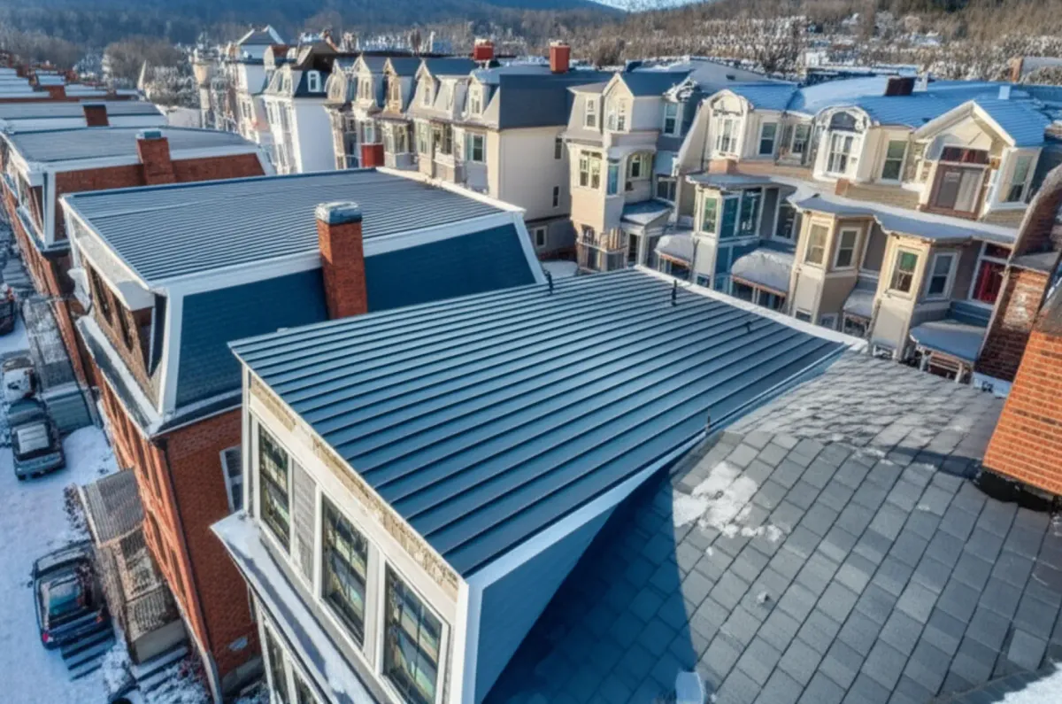 Solar panels on a Worcester Massachusetts home with suburban neighborhood