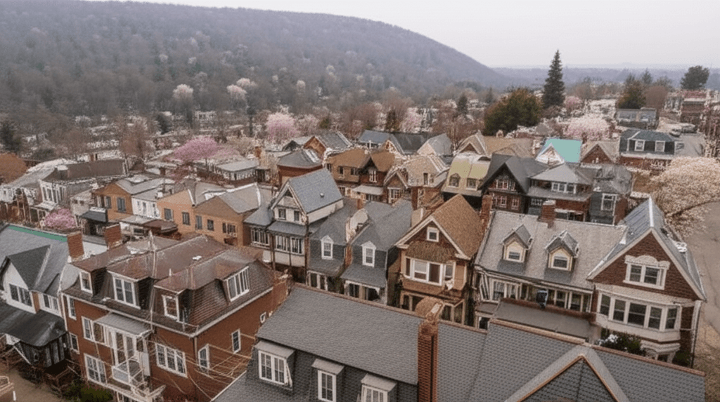 Solar panels on Reading PA rooftop with Berks County landscape