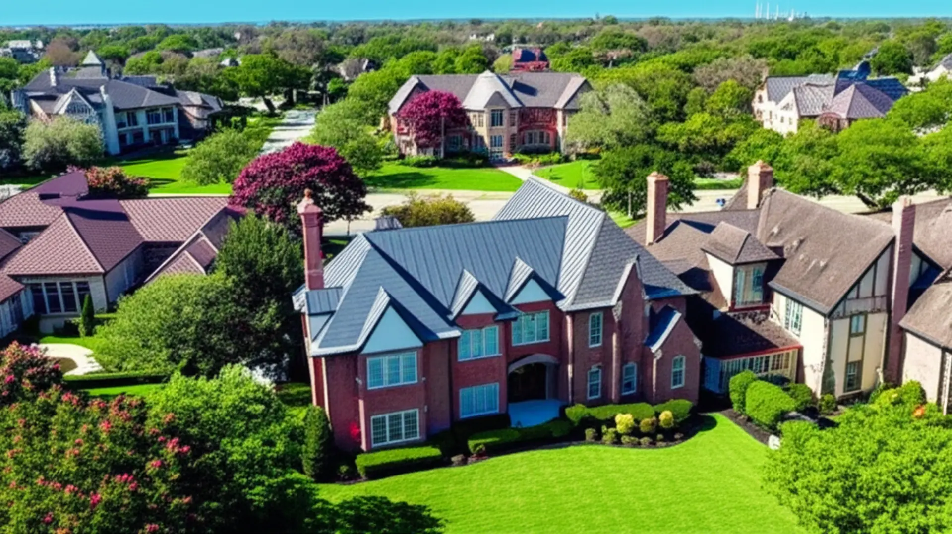 Dallas skyline with solar panels on residential rooftops in the DFW metroplex