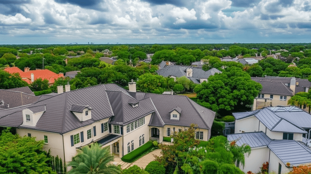Solar panels on a Houston residential rooftop with the downtown skyline in the background