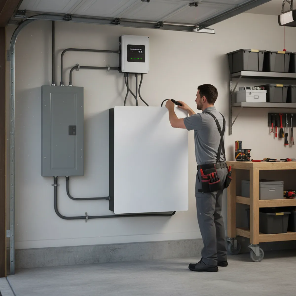 Battery being added to an existing solar panel system on a Massachusetts home