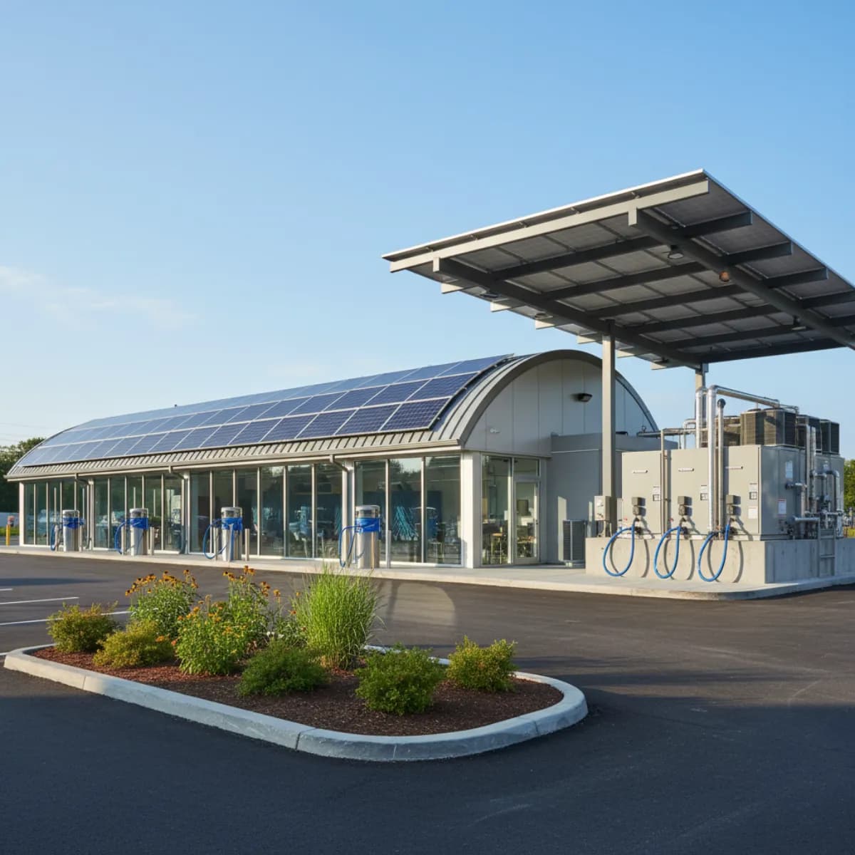 Commercial carwash with rooftop solar array and heat pump water heater in Massachusetts