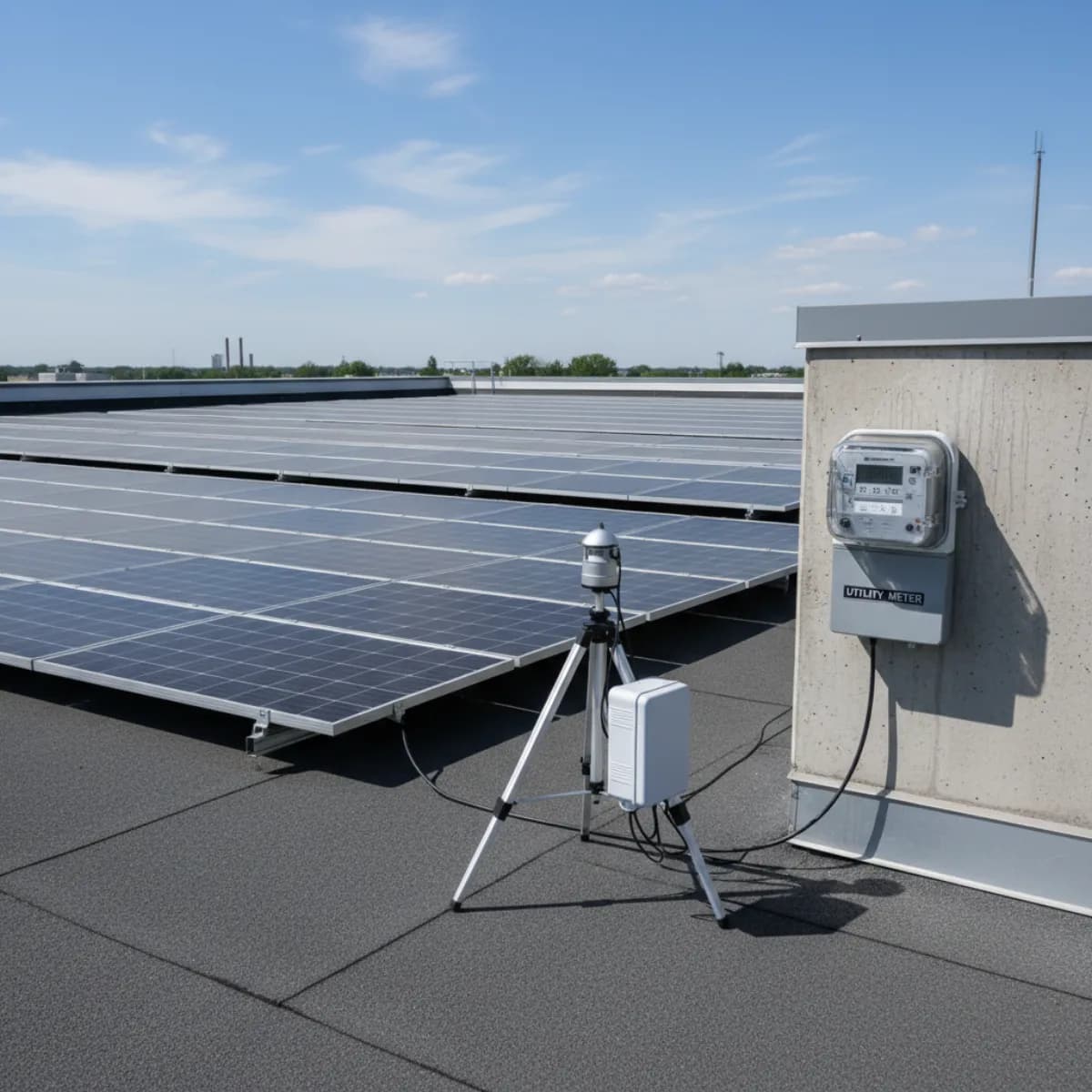 Revenue-grade meter and SCADA panel at a Massachusetts commercial solar installation
