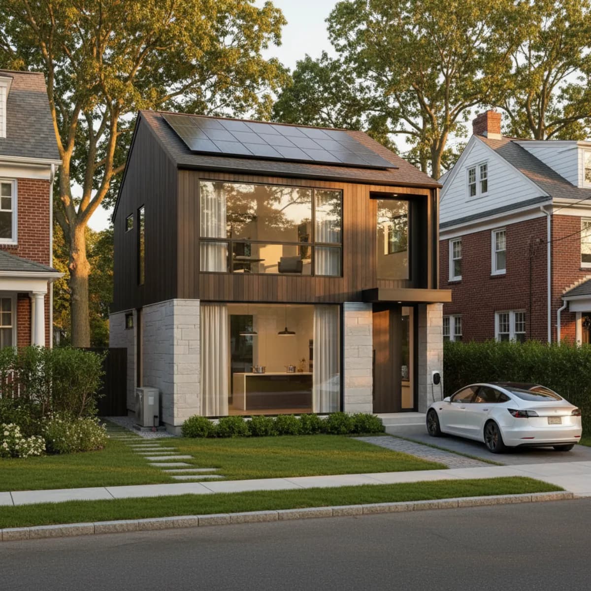 Modern all-electric home in Massachusetts — no gas hookups, powered by heat pumps and induction cooking