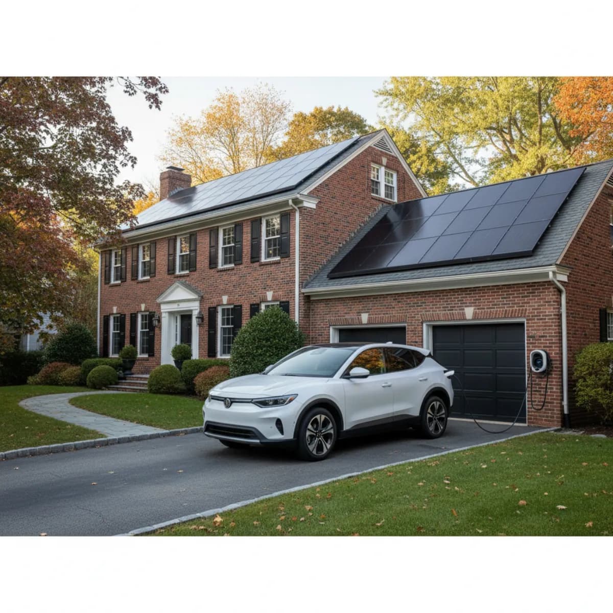 Electric vehicle charging at a Massachusetts home with rooftop solar panels