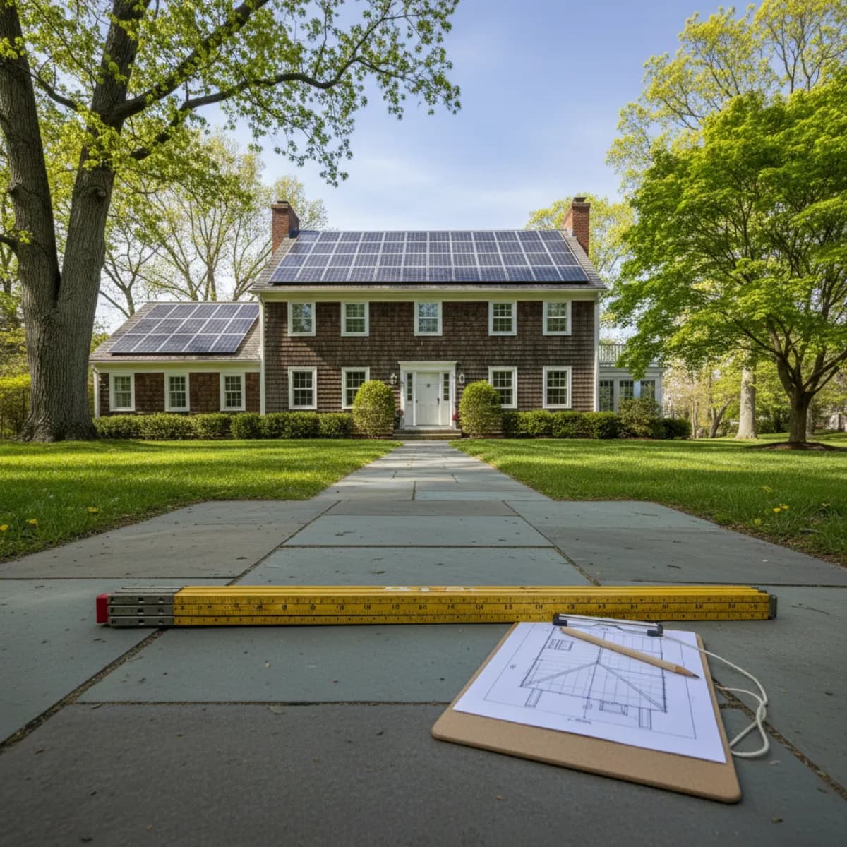 Massachusetts solar panel sizing — rooftop array on a colonial home