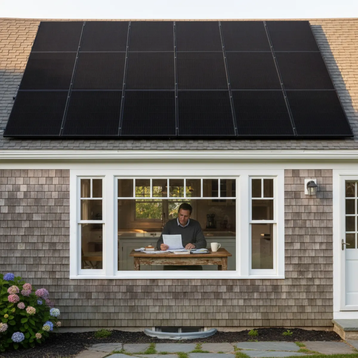 Massachusetts home with rooftop solar panels under clear sky — solar is still worth it in 2026