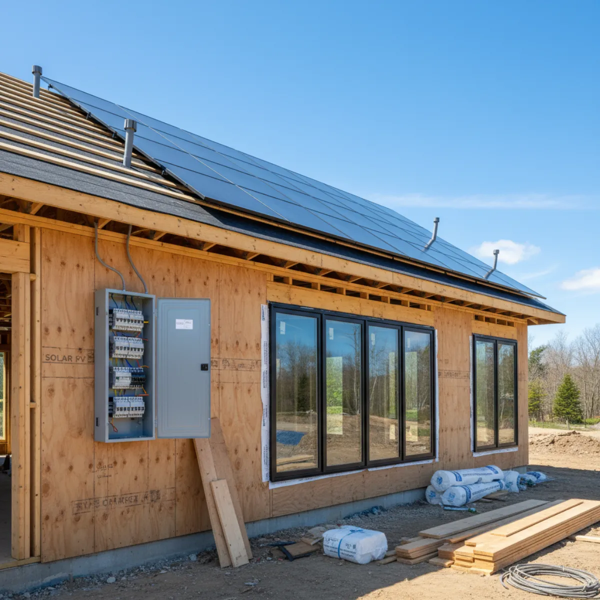 New construction solar-ready home in Massachusetts with rooftop solar panels and modern energy-efficient design