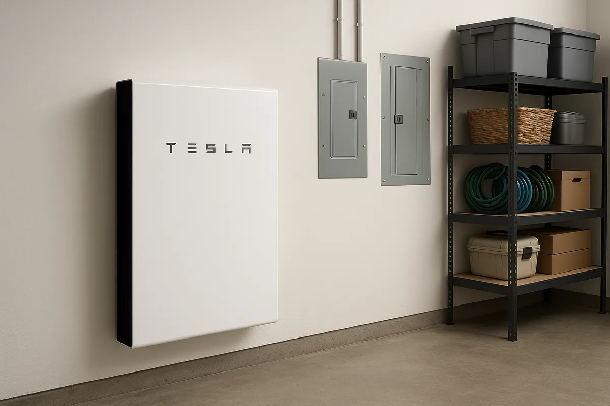 Home battery storage system installed in a Maine garage