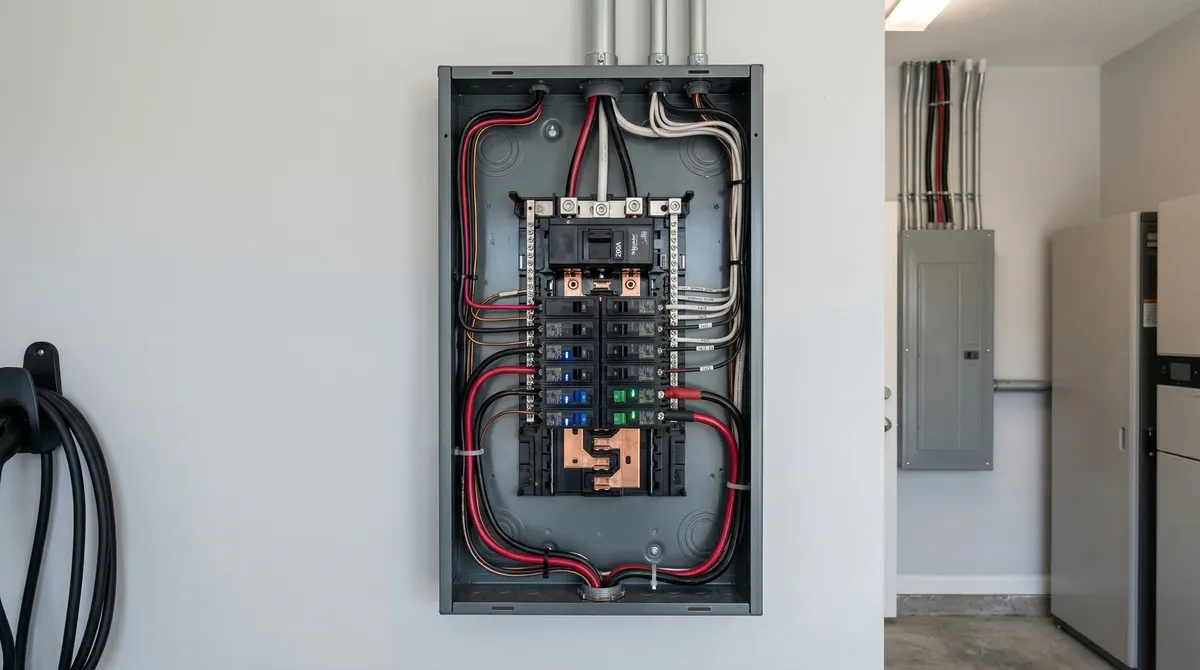 Whole-home electrification infrastructure — electrical panel for solar, heat pump, and EV charger