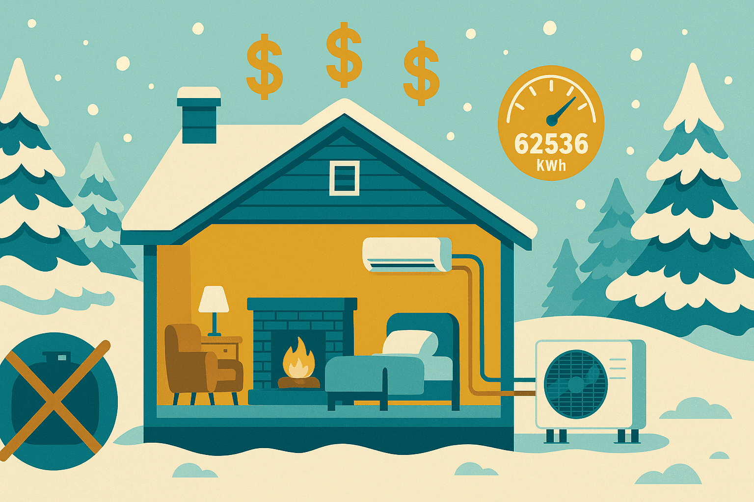 Monthly heat pump operating costs in Maine showing winter heating costs vs summer cooling costs with CMP and Versant rates