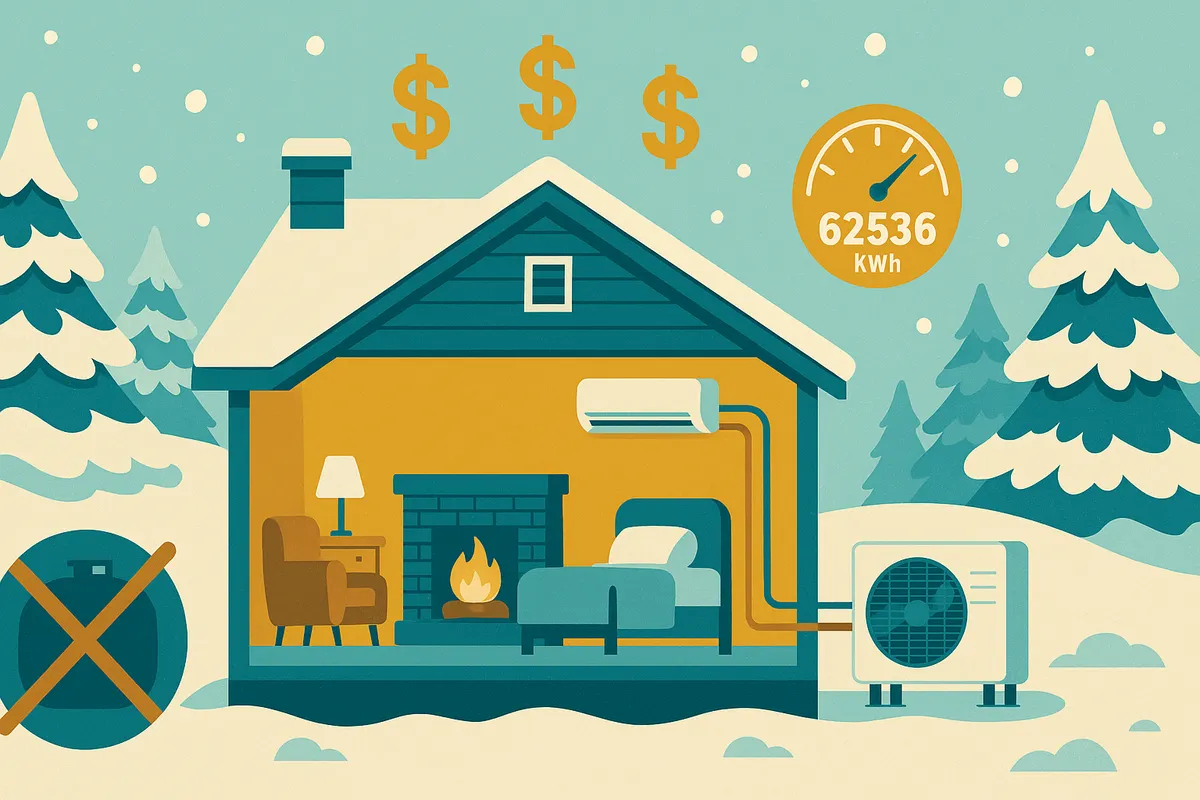 Monthly heat pump operating costs in Maine showing winter heating costs vs summer cooling costs with CMP and Versant rates