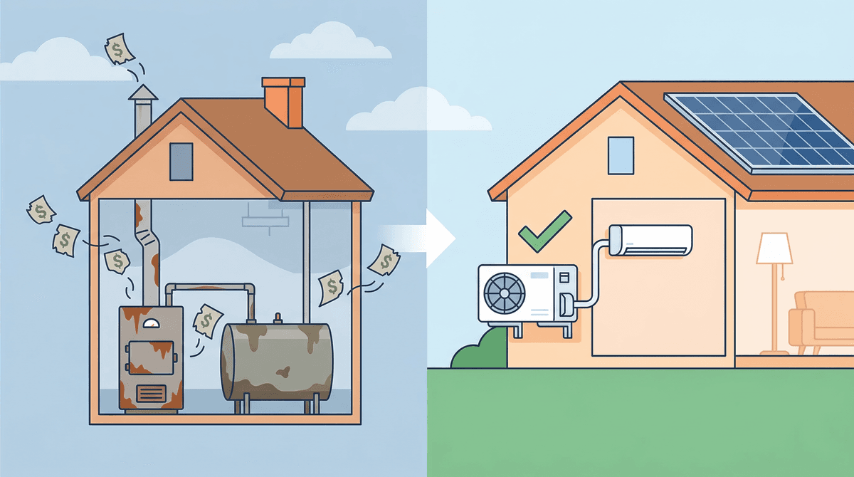 Replacing old oil furnace with modern heat pump system