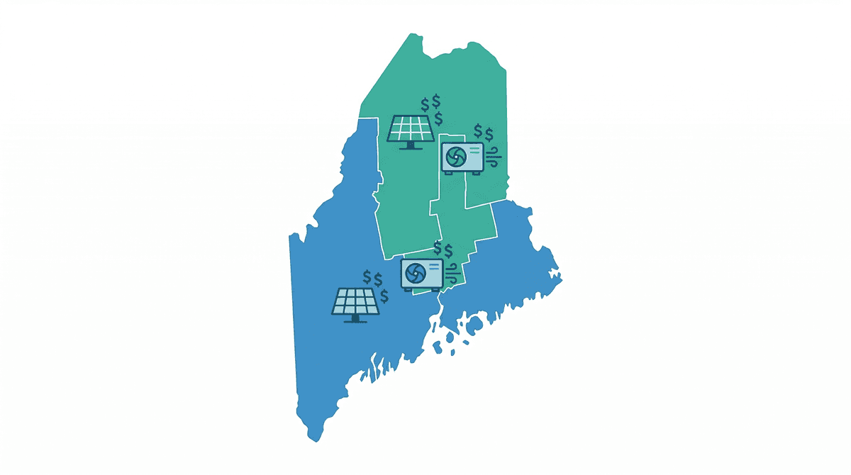 Map of Maine showing CMP and Versant Power utility territories