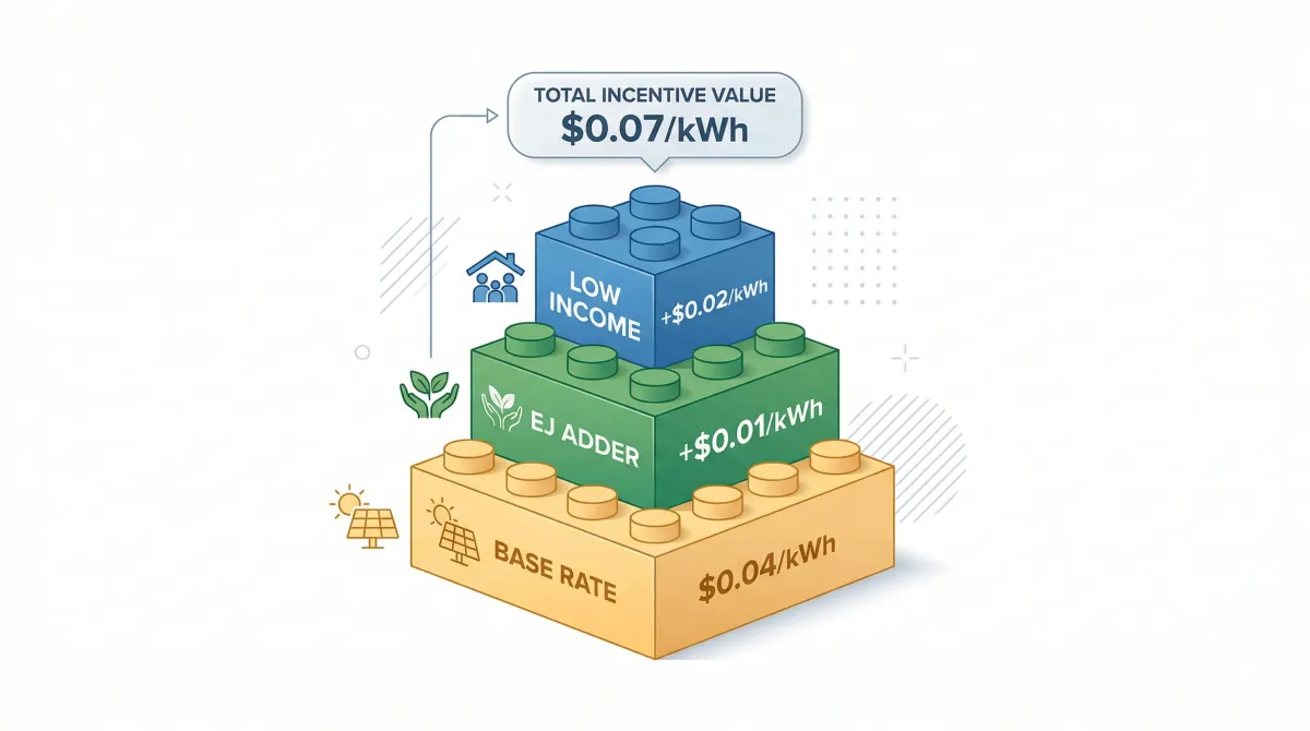 Diagram showing how SMART EJ adder stacks with low-income rate in Massachusetts