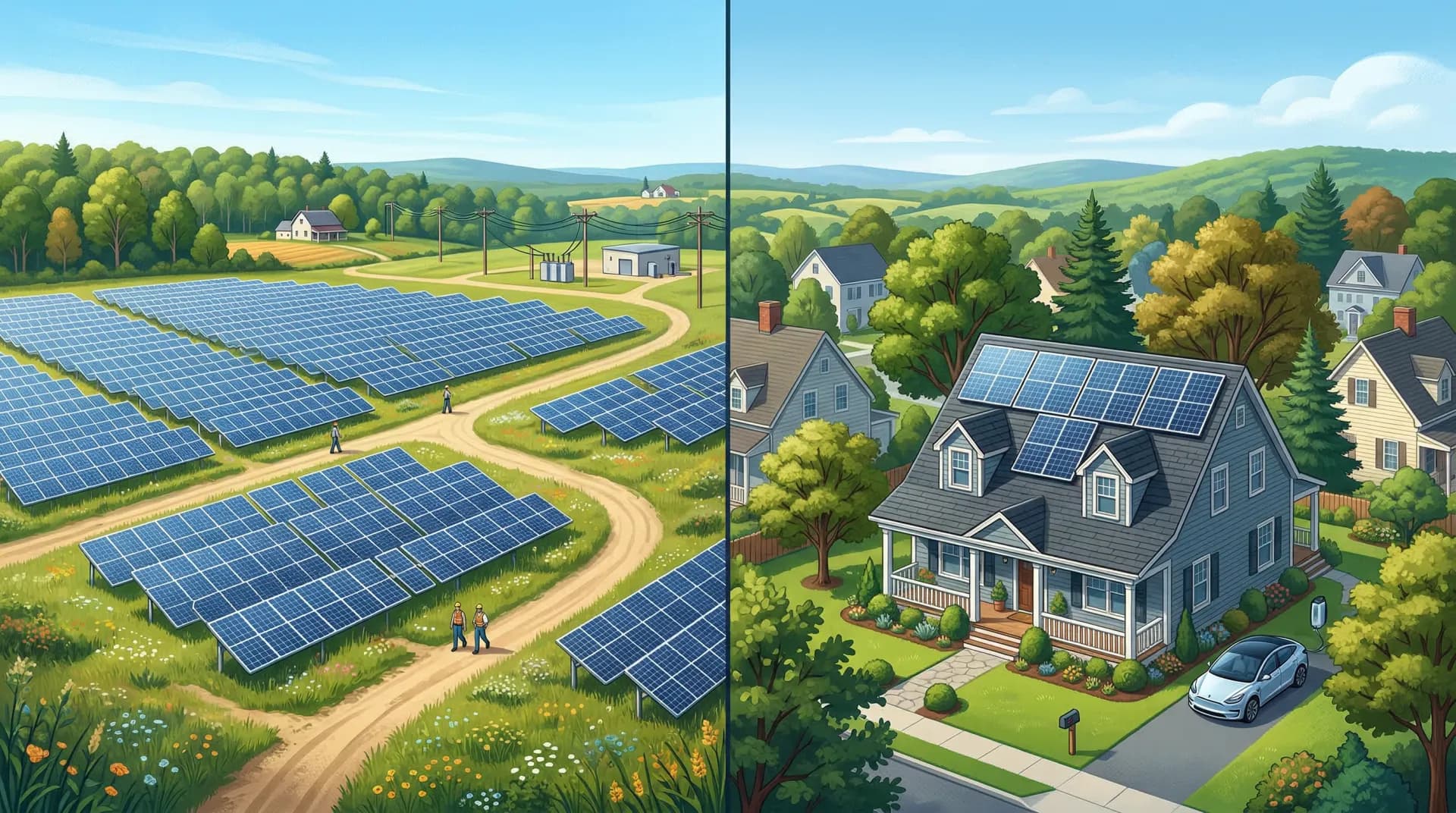 Community solar farm and residential rooftop solar comparison in Massachusetts