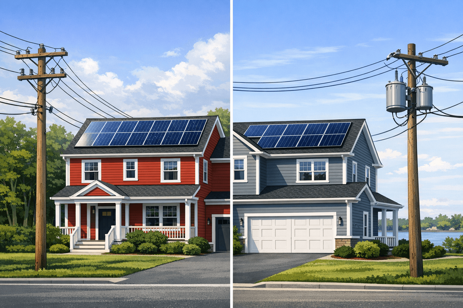 Split comparison of National Grid and Eversource solar savings on Massachusetts homes