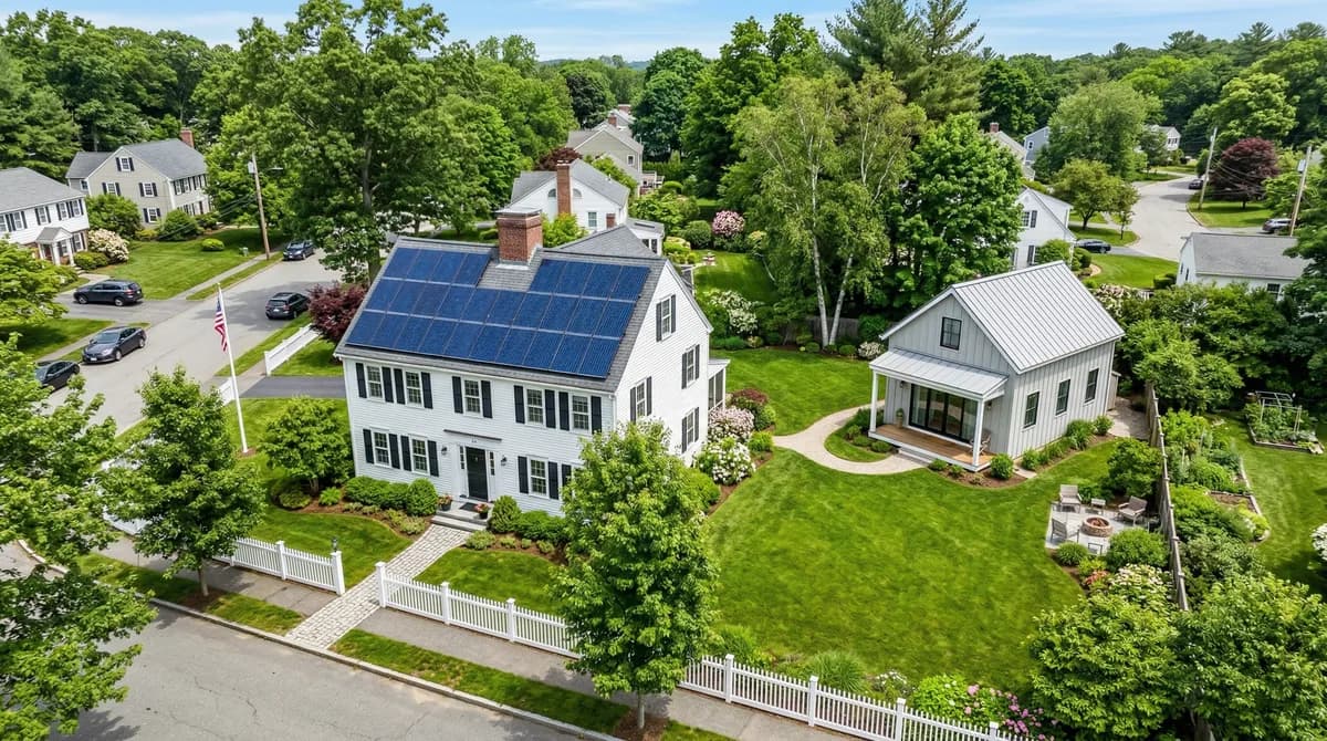Massachusetts home with solar panels and a backyard accessory dwelling unit