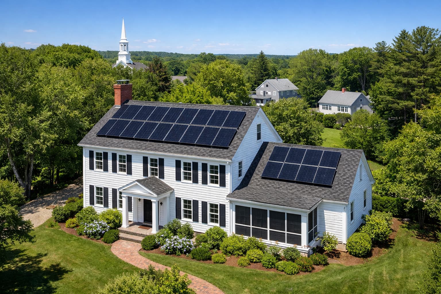 Solar panel installation on a Massachusetts colonial home