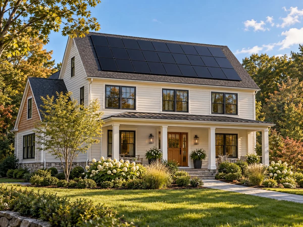 Home with rooftop solar panels