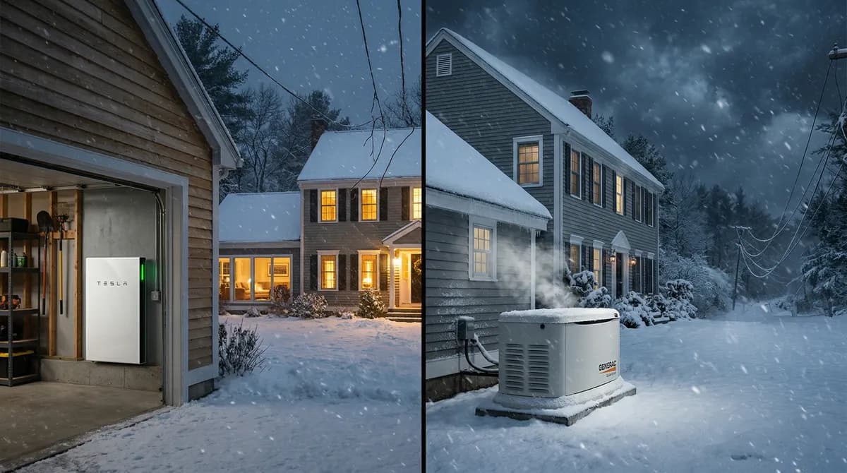 Massachusetts home with solar battery and standby generator backup power comparison