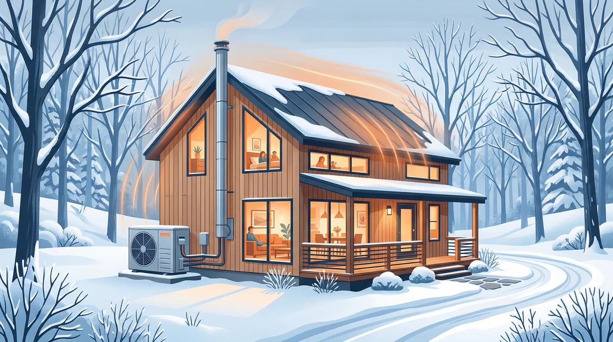 Heat pump system with backup heating options in a Massachusetts home during winter