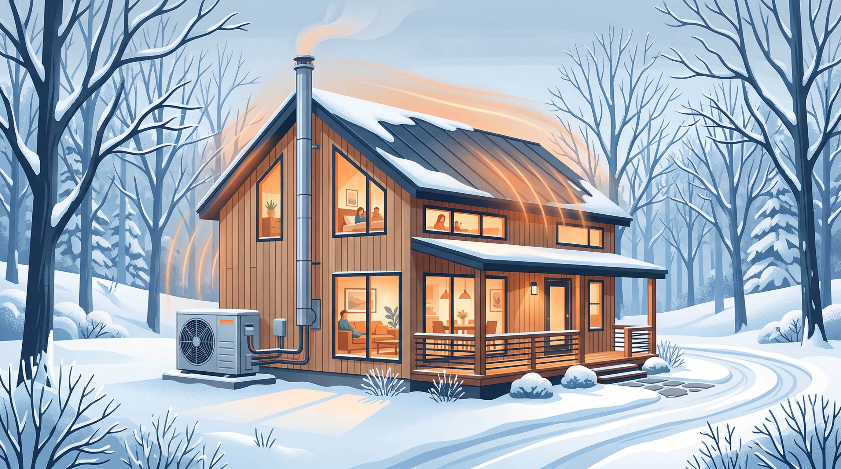 Heat pump system with backup heating options in a Massachusetts home during winter