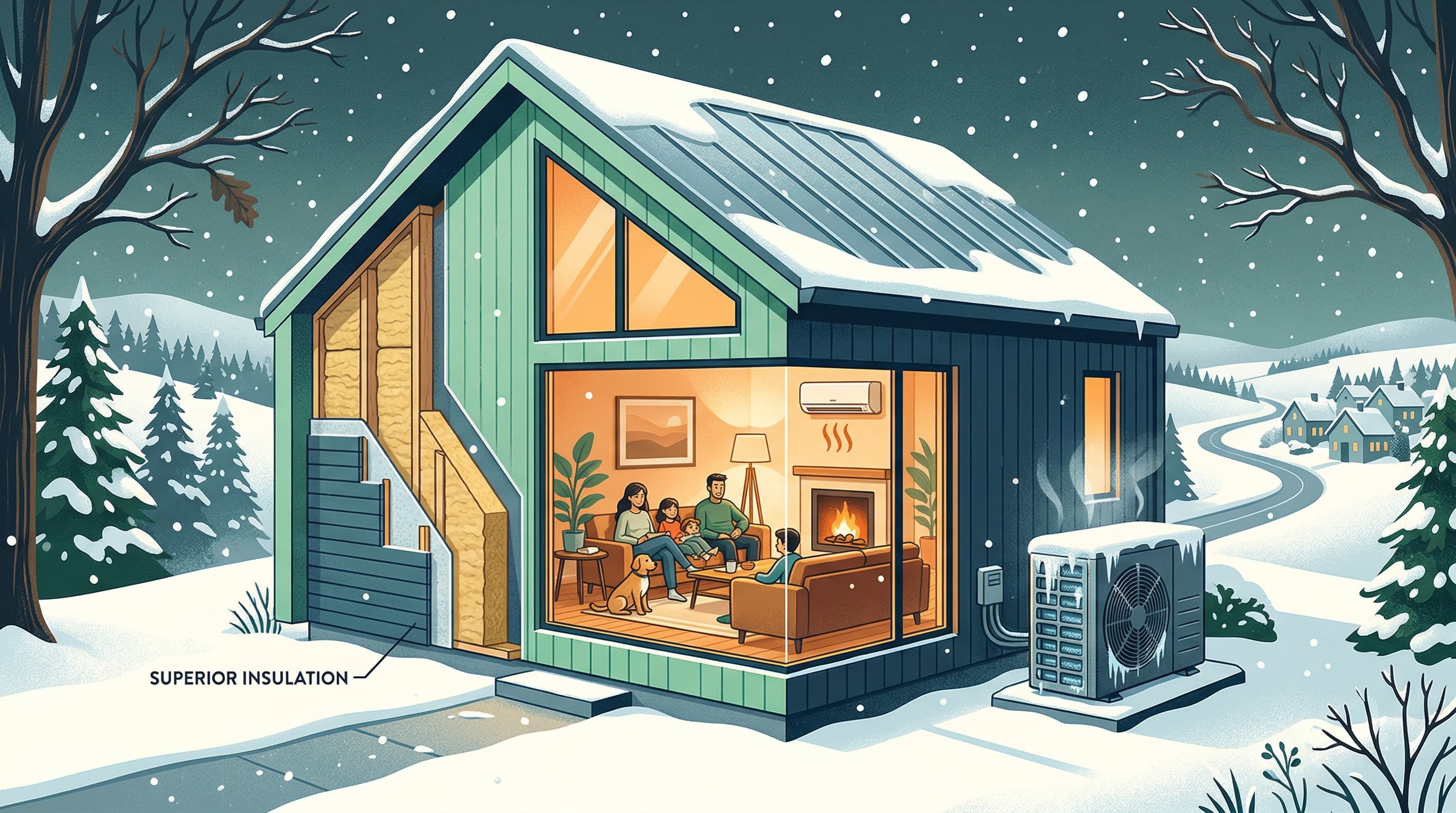 Modern cold-climate heat pump installation in a well-insulated Massachusetts home requiring no backup heat