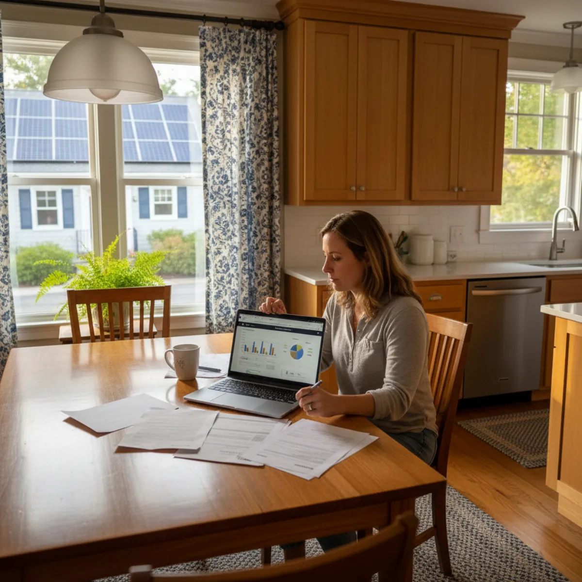 Massachusetts home with rooftop solar and mortgage refinance documents