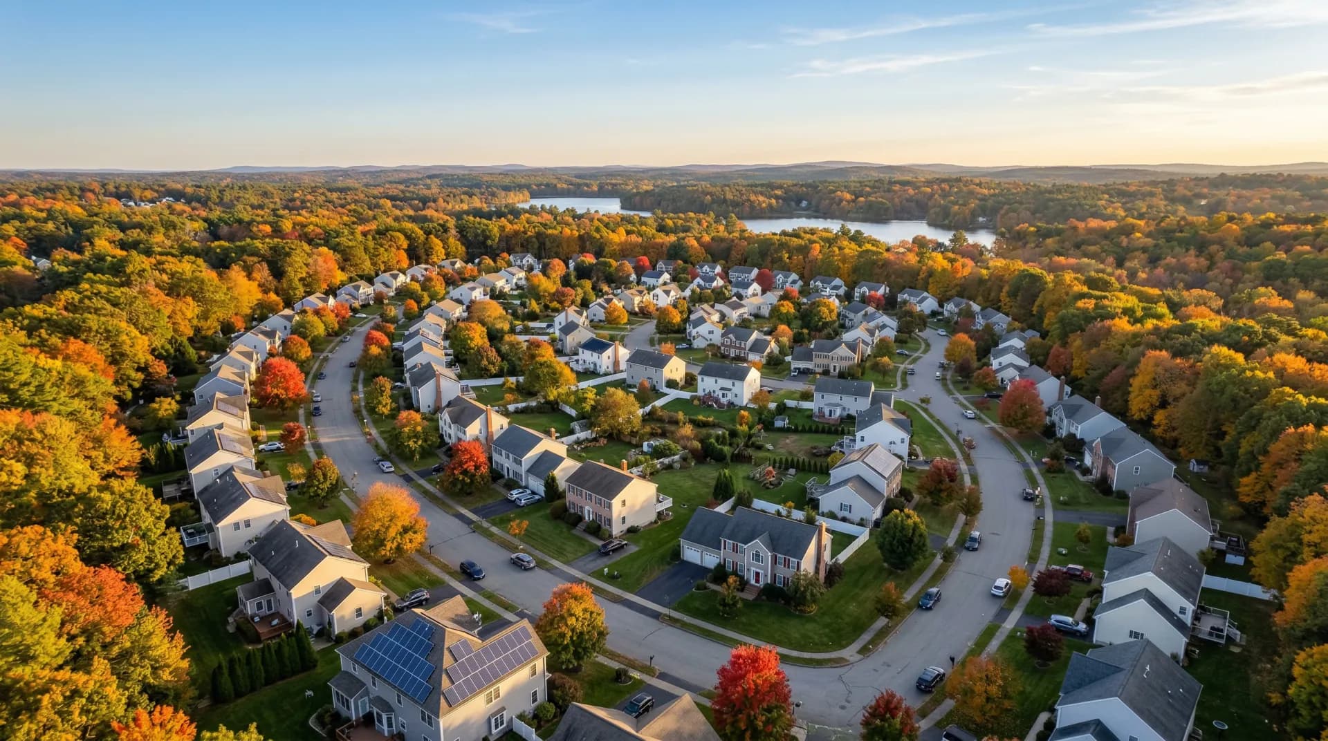 Massachusetts residential rooftop solar panels under clear sky