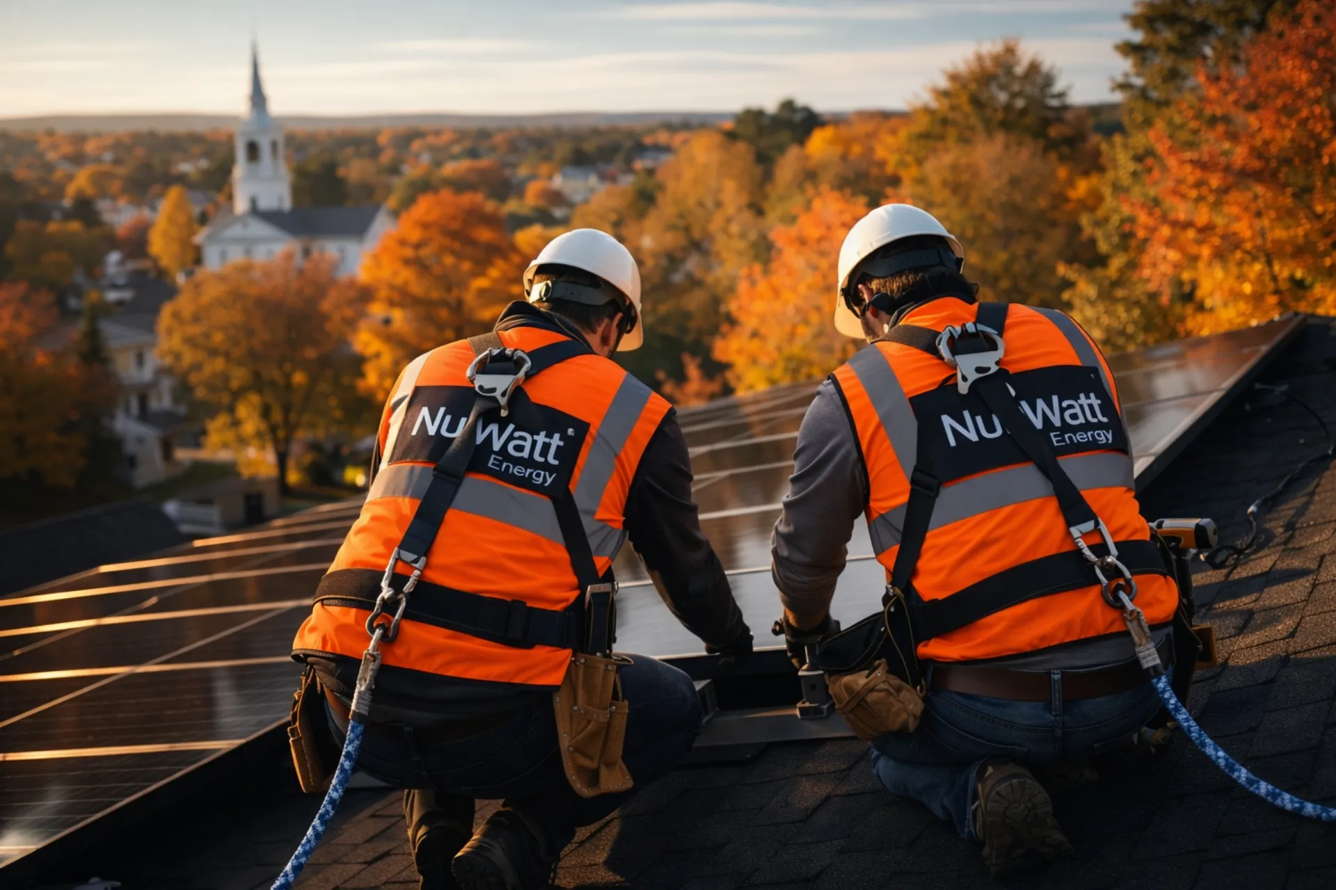 NuWatt Energy team and solar installations