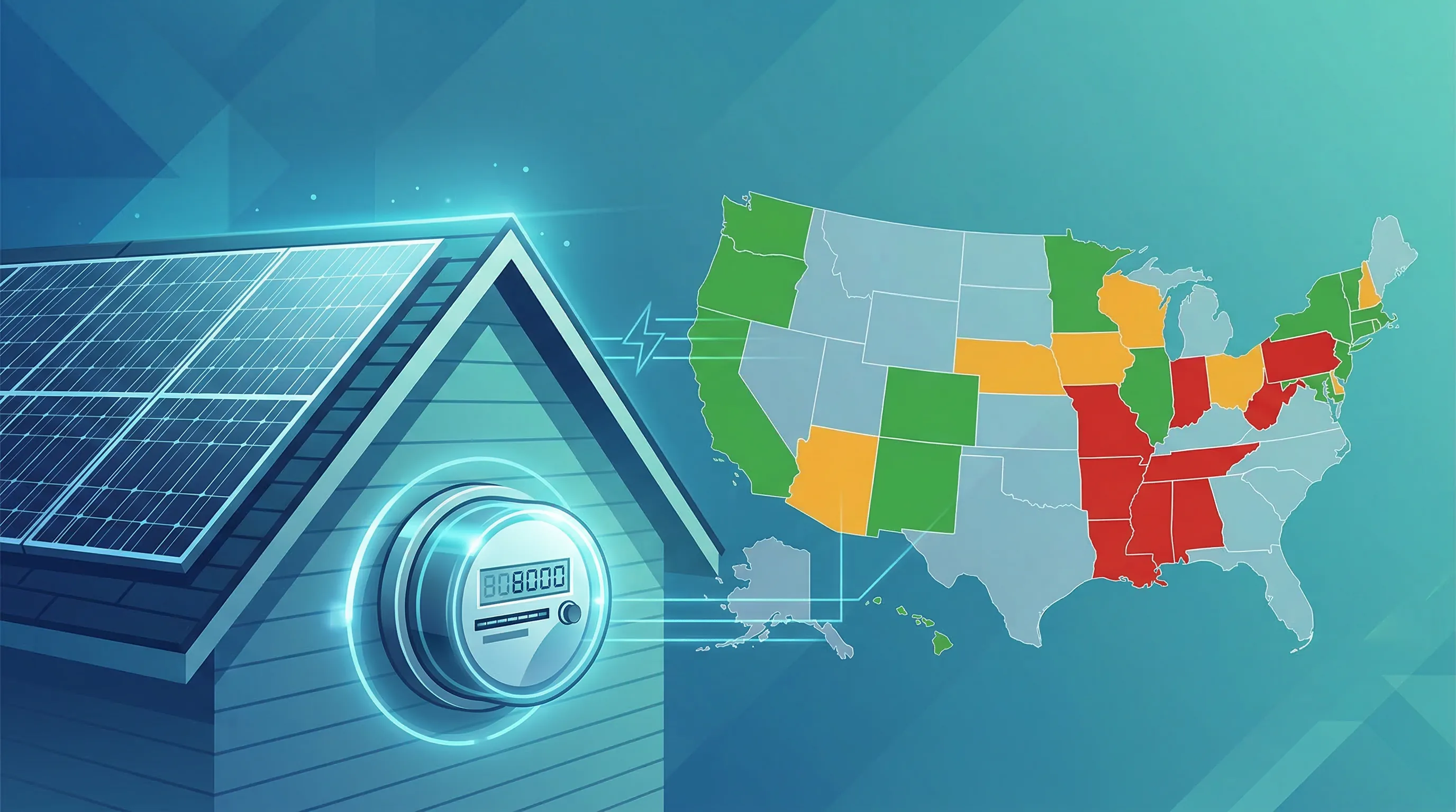 Net metering state-by-state comparison map for 2026