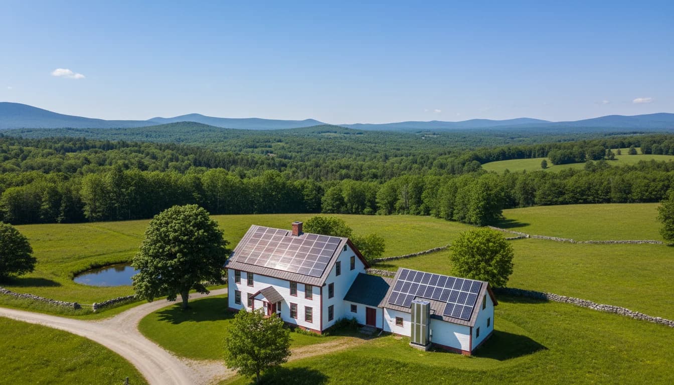 Solar panels and battery storage on a home in central New Hampshire — Liberty Utilities territory