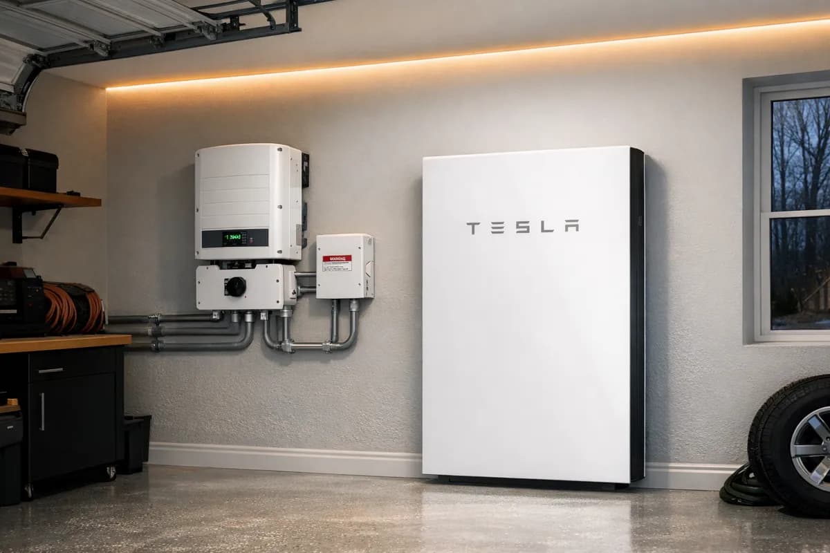 Home battery storage system installed in a New Jersey garage