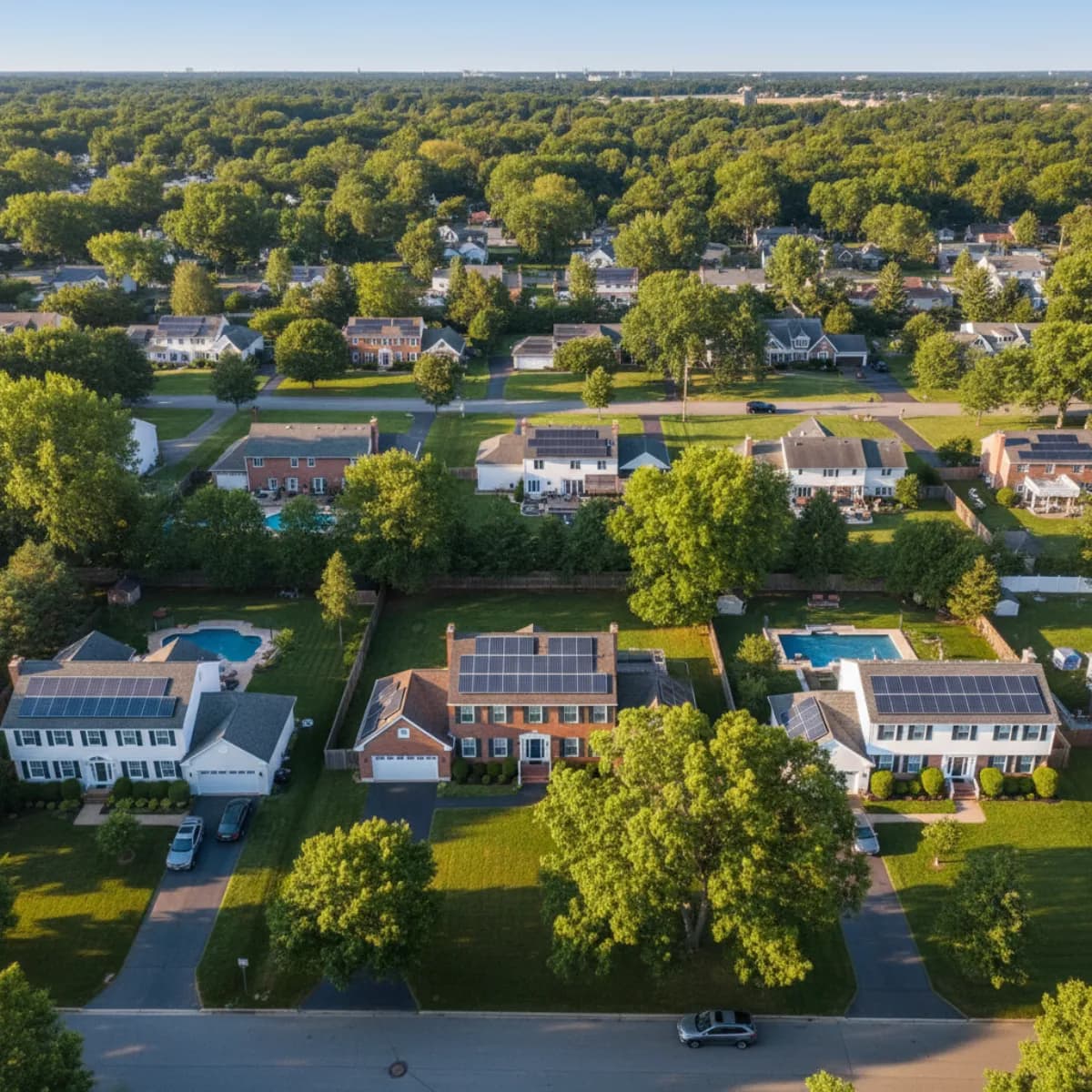 Residential solar panels in Burlington County New Jersey suburban neighborhood