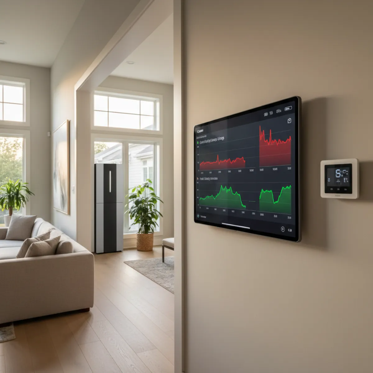 Smart home energy management dashboard showing peak and off-peak electricity usage