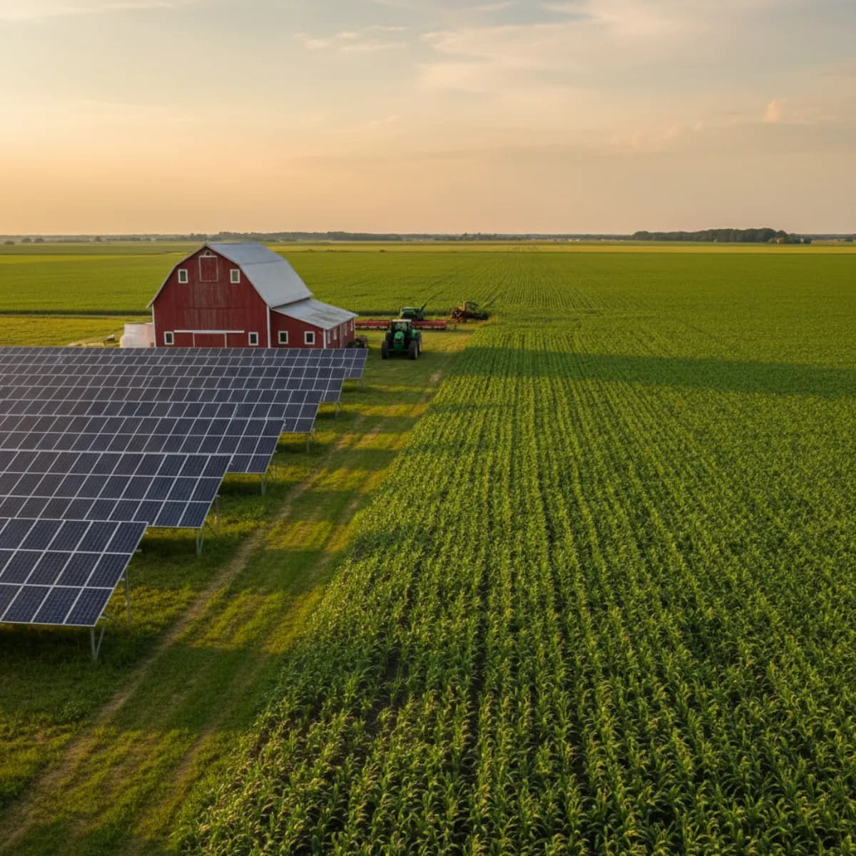 Solar panels on a New Jersey farm with agricultural fields in the background