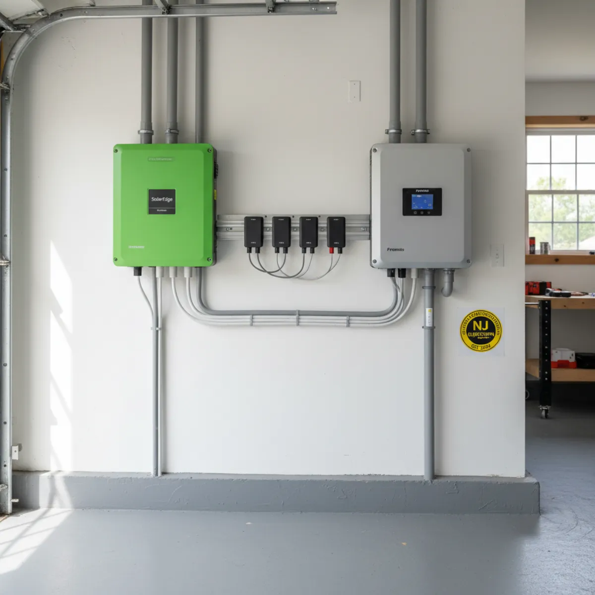 Solar microinverter installed on panel racking at a New Jersey residential installation