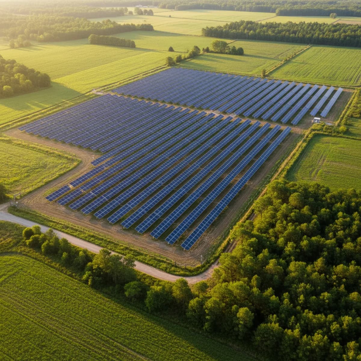 Aerial view of a New Jersey solar farm on agricultural land